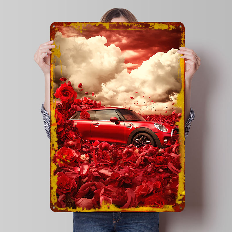 Retro Gaming Uk - Poster Stampato con Auto Rossa Cooper