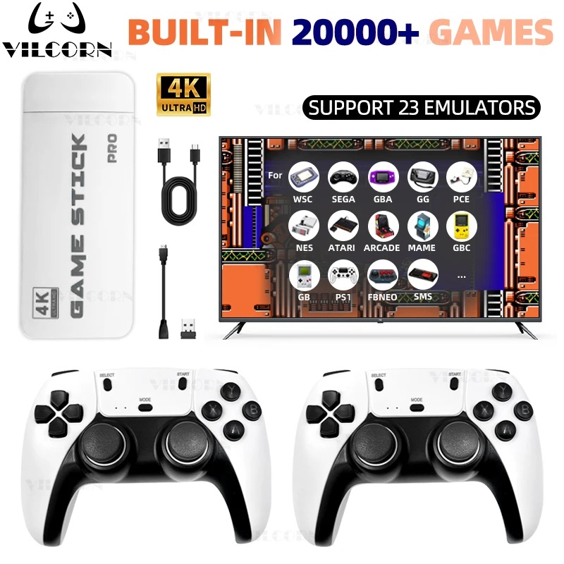 Retro Gaming With Projector - VILCORN 4K HD Game Stick Console