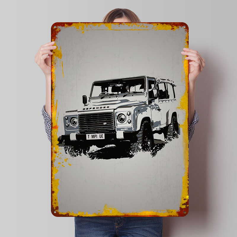 Retro Gaming Uk - Poster UK Car Rover Defender, Targhe