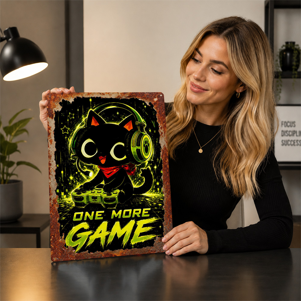 Poster in Metallo Gatto Gamer  - Retro Gaming Cafe recensione e prezzo